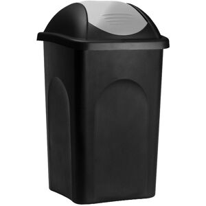 Stefanplast - Black Kitchen Bin with Swing Lid 60 Litre Capacity Rubbish Bin, Waste Bin, Paper Basket, Recycling Bin 68 x 41 x 41cm Black/Silver