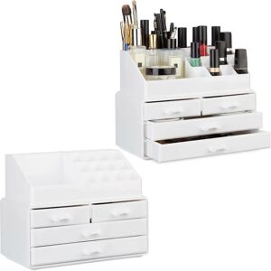 Relaxdays - Set of 2 Makeup Organizers with 4 Drawers, Cosmetics Holder for Nail Polish and Lipstick, Makeup Kit, White