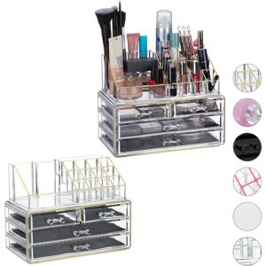 Set of 2 Relaxdays Makeup Organizers with 4 Drawers, Cosmetics Holder for Nail Polish and Lipstick, Kit, Golden-Stripes