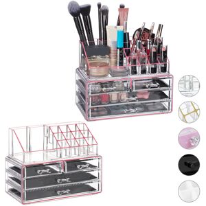 Relaxdays - Set of 2 Makeup Organizers with 4 Drawers, Cosmetics Holder for Nail Polish and Lipstick, Kit, Pink-Stripes