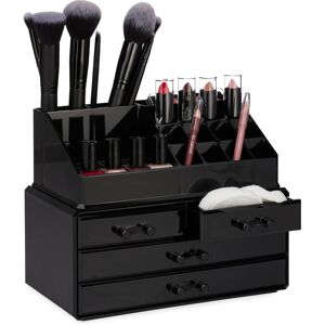 Makeup Organizer with 4 Drawers, Cosmetics Holder for Nail Polish and Lipstick, Acrylic Makeup Kit, Black - Relaxdays