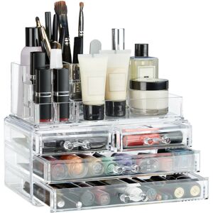 Makeup Organizer with 4 Drawers, Cosmetics Holder for Nail Polish and Lipstick, Acrylic Makeup Kit, Transparent - Relaxdays