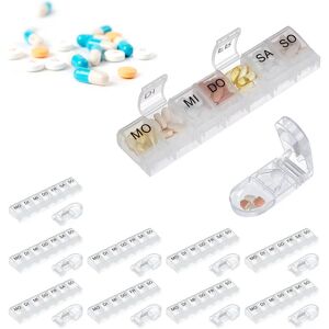 10x Medication Organiser, 7 Days, Pill Box, Portable, Weekly Dispenser Case, Plastic, Transparent/Black - Relaxdays