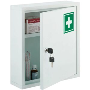 Relaxdays - Medicine Cabinet, Lockable, for Medication, HxWxD 36 x 31.5 x 10 cm, Wall Mount, First Aid, Metal, White/Green