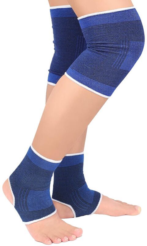 HÉLOISE 4 Pieces Kids Knee Brace Compression Ankle Brace Knee Sleeve Sock Patella Ankle Support for Girl Boy Juvenile Arthritis Swelling Relief Running