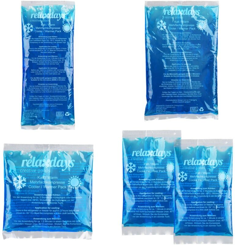 Gel Packs Set of 5, 4 Sizes, Cold & Warm Compresses, Microwave-Safe, Cooling Pads, Injury & Pain Relief, Blue - Relaxdays
