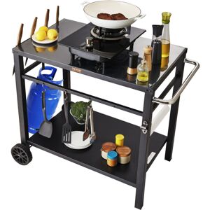 VEVOR Outdoor Grill Dining Cart with Double-Shelf, bbq Movable Food Prep Table, Multifunctional Iron Table Top, Portable Modular Carts for Pizza Oven,