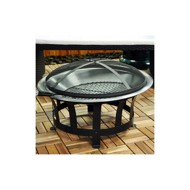Kingfisher 60cm Garden Fire Pit Bowl with Barbecue / bbq Grill and Mesh Lid