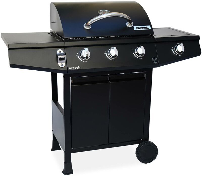 SWEEEK Gas barbecue - Treville - Barbecue 3 burners + 1 black side burner, with thermometer - Black