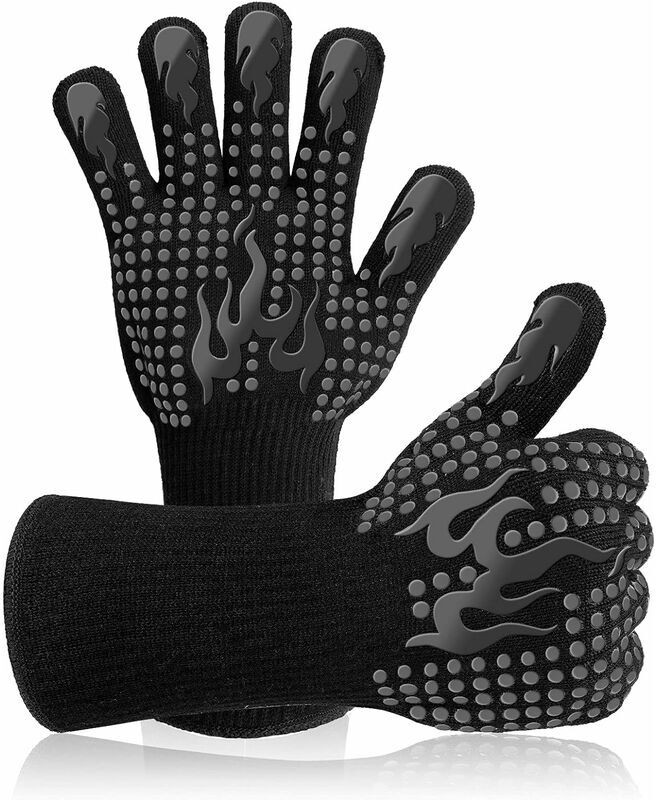 GROOFOO Barbecue Glove, Universal Heat Resistant Oven Gloves Up to 800~C Non-Slip Heat Resistant Oven Gloves Gloves for bbq Grill Oven Kitchen and Fireplace