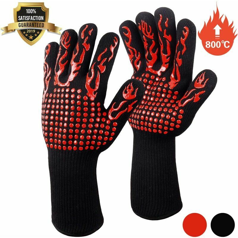 HOOPZI Barbecue Gloves, Oven Gloves, Non-Slip Silicone Oven Gloves Anti-Heat Up to 800 ° C EN407 Certified, Silicone BBQ Gloves for Baking Cooking Baking