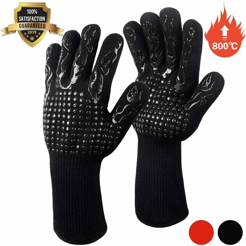 Groofoo - Barbecue Gloves, Oven Gloves, Non-Slip Silicone Oven Gloves Heat Resistant Up to 800~C EN407 Certified, bbq Silicone Gloves for Cooking