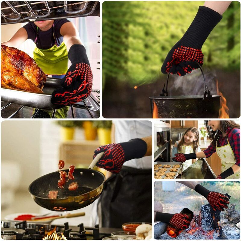 DENUOTOP Barbecue Gloves, Oven Gloves, Non-Slip Silicone Oven Gloves Heat Resistant Up to 800°C EN407 Certified, bbq Silicone Gloves for Cooking Baking