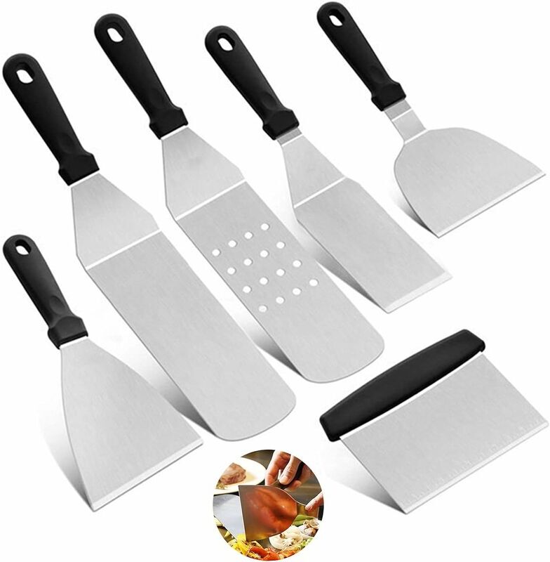 Barbecue Kit, 6 Pcs Accessory Iron Kit Stainless Steel Spatulas Set, bbq Spatula Utensils Set with Box for Griddle, bbq Camping, Teppanyaki Groofoo