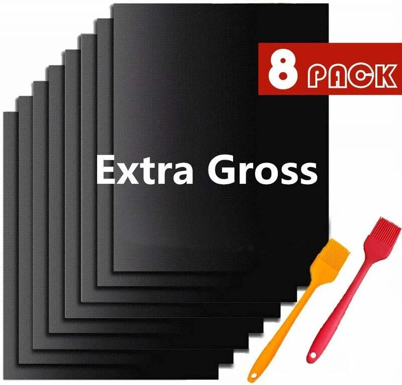 GROOFOO Barbecue Mat, Baking Mat, Non-Stick Barbecue Sheets, Reusable Cleanable, for Assisted Ovens/Charcoal/Gas/Electric Grill/Baking - (8pcs, Black)