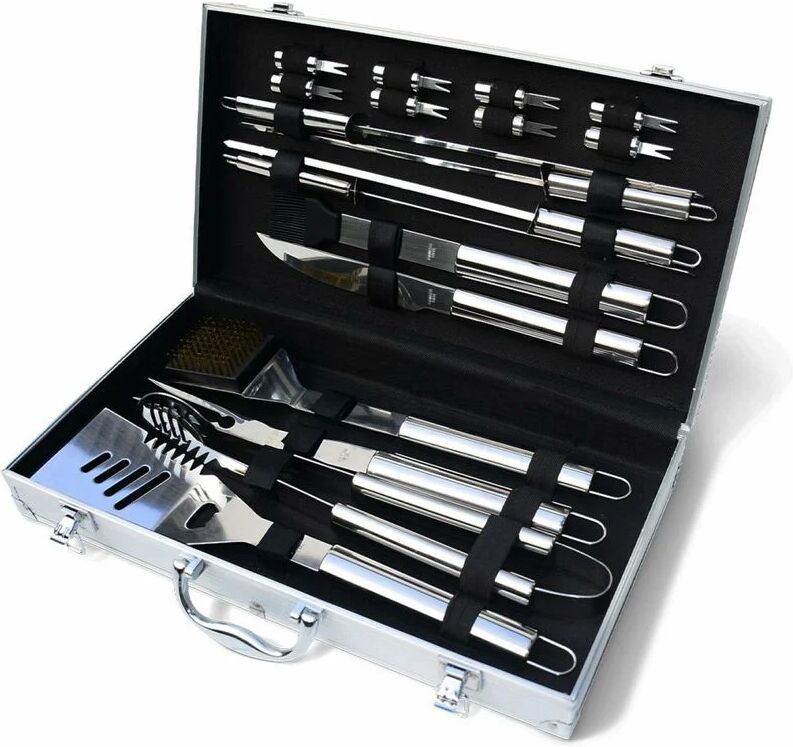 SWEEEK Barbecue Tool Set with Aluminium Case - 18 pieces - Grey