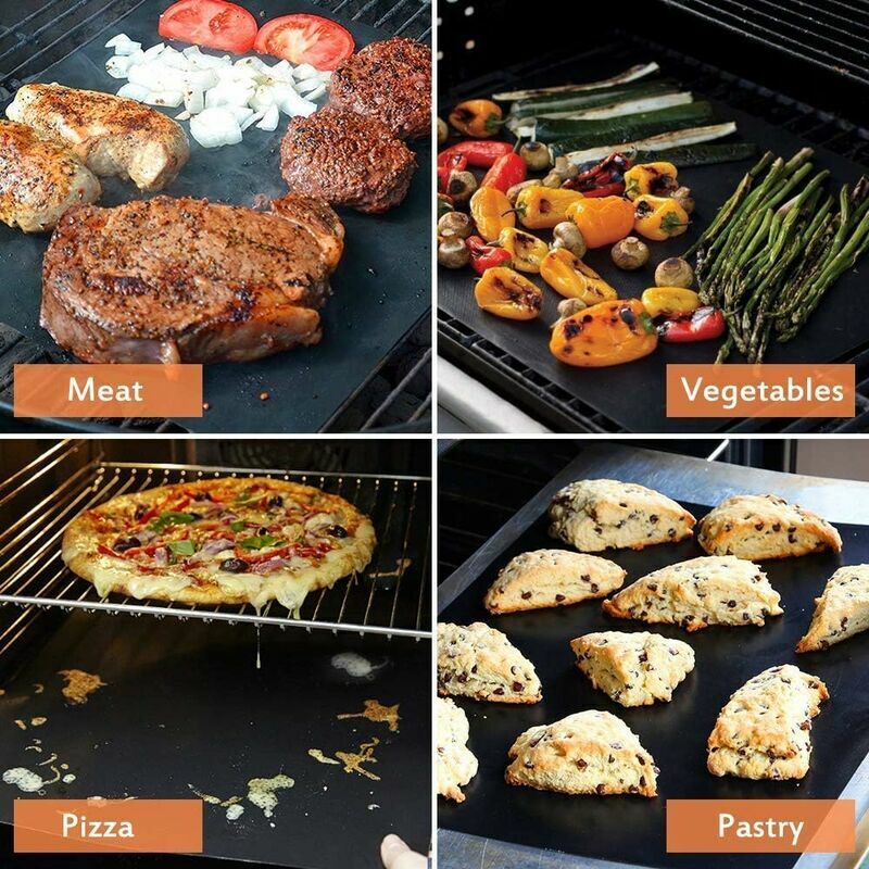 LANGRAY Bbq Grill Mat Non-Stick,Barbecue Baking Mat,6 Pcs Barbecue Mat Set-40x33cm,Reusable Baking Sheet,Teflon Sheet,for Gas, Electric and Charcoal Grills