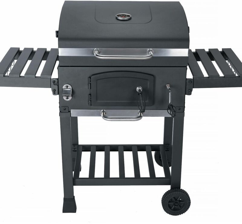 SWEEEK Charcoal barbecue - Bernard black - Smoker barbecue with air vents, ash collector and folding shelves - Black