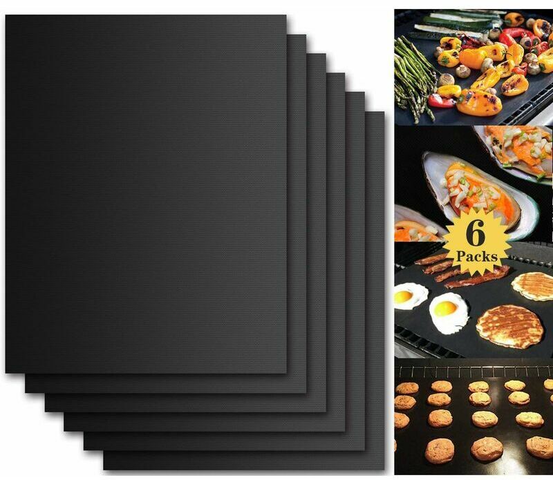 Hoopzi - Barbecue Cooking Mat, Set of 6 Barbecue and Oven Cooking Sheets - 4033 cm Non-Stick bbq and Reusable Cooking Sheets for Gas, Charcoal or