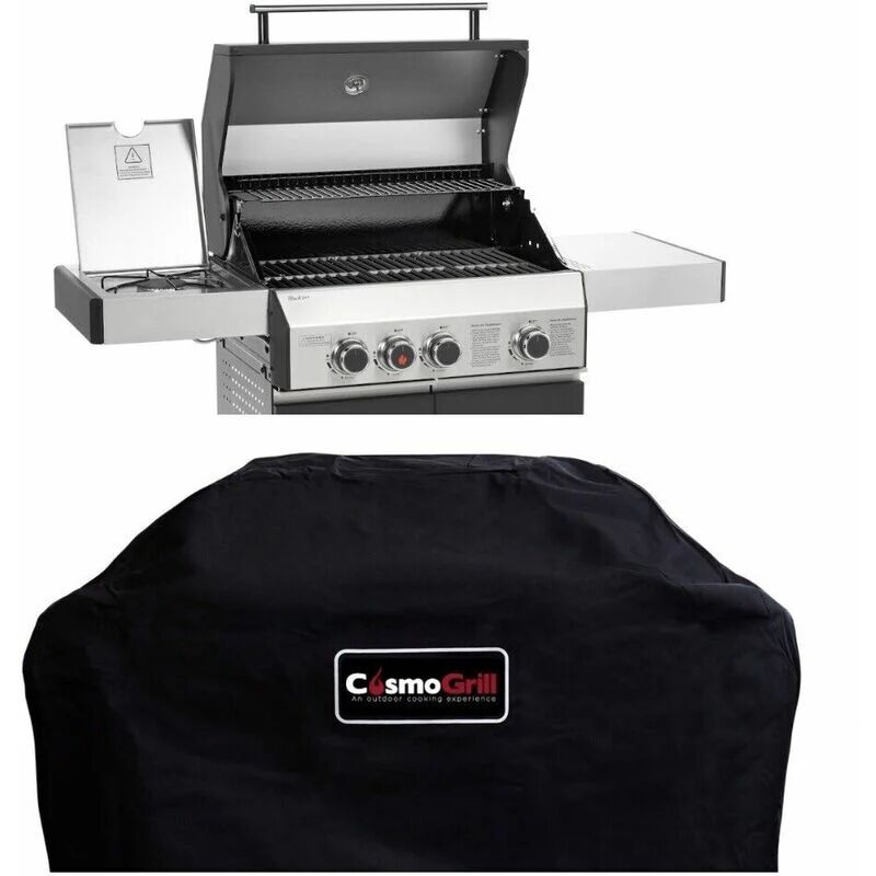 COSMOGRILL ™ CosmoGrill 3+1 Platinum Black Gas Barbecue incl. Side Burner + Cover