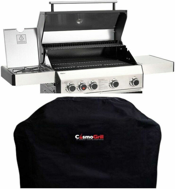 COSMOGRILL ™ CosmoGrill 4+1 Platinum Black Gas Barbecue incl. Side Burner + Cover