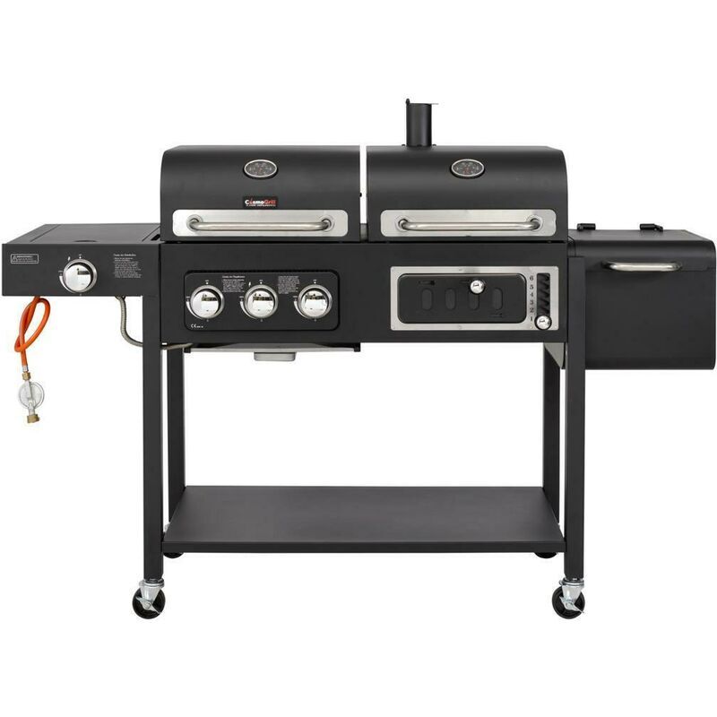 COSMOGRILL ™ CosmoGrill Outdoor Barbecue DUO Gas Grill + Charcoal Smoker Portable BBQ