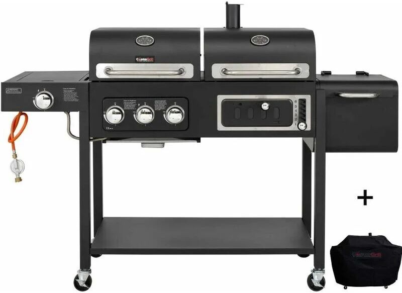 COSMOGRILL ™ CosmoGrill Outdoor Barbecue duo Gas Grill + Charcoal Smoker Portable bbq with bbq cover