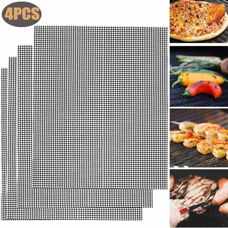 Grill mat, barbecue mat, reusable grill mat, black, 42x36 cm (4 pieces) Denuotop