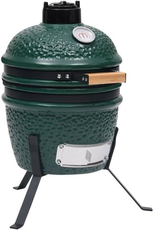 2-in-1 Kamado Barbecue Grill Smoker Ceramic 56 cm Green - Hommoo