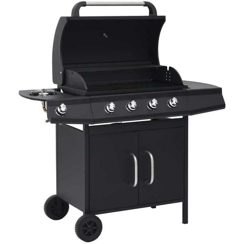 Gas Barbecue Grill 4+1 Cooking Zone Black Steel - Hommoo
