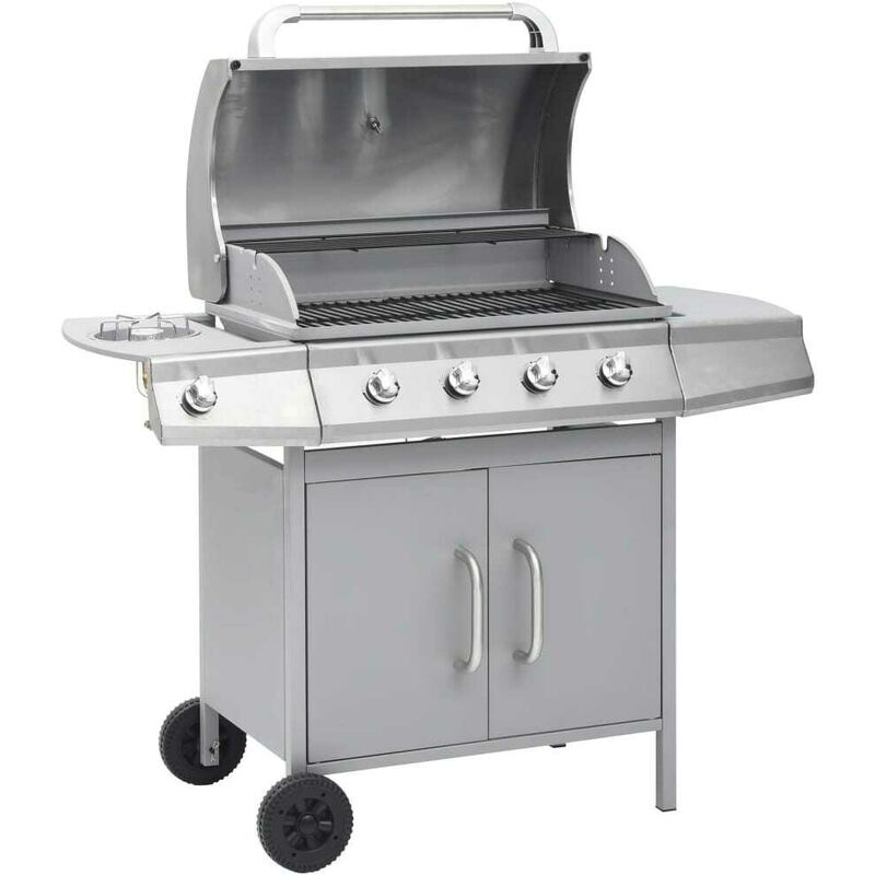 Gas Barbecue Grill 4+1 Cooking Zone Silver Stainless Steel - Hommoo
