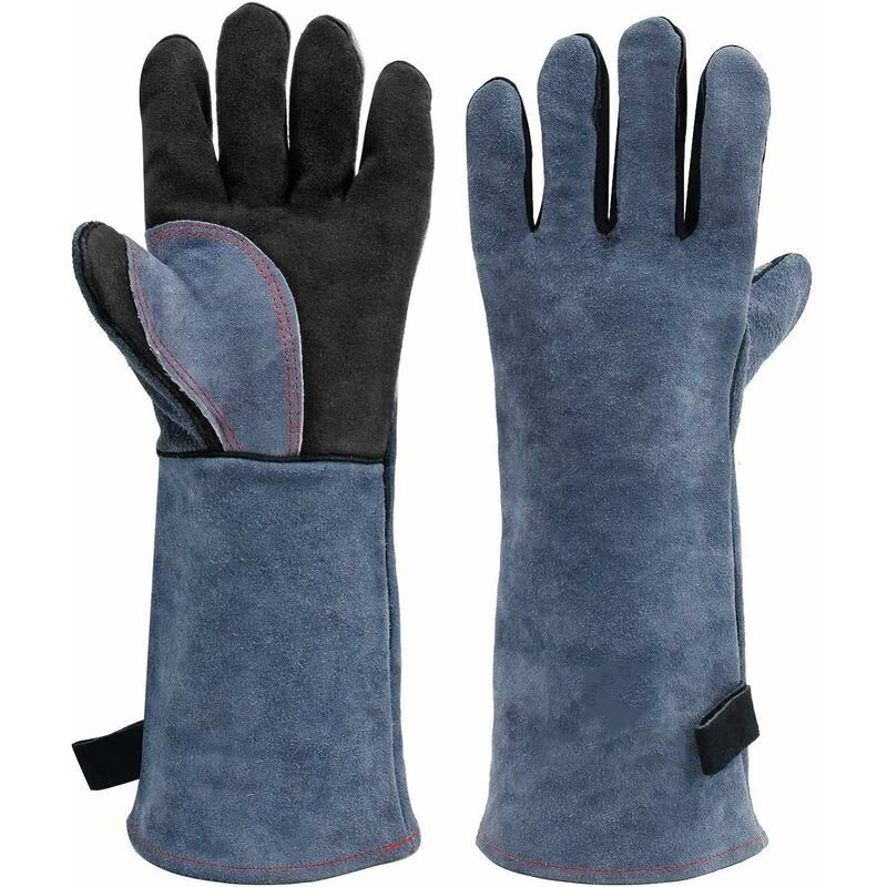 HIASDFLS Leather Welder Gloves, 932°F Barbecue Glove 42cm for Grill bbq Kitchen Cooking Oven Fireside Fireplace Gardening