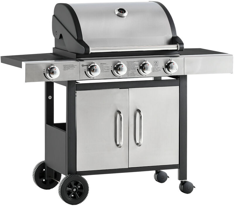 Deluxe Gas Barbecue Grill 4+1 Burner Garden bbq w/ Large Cooking Area - Black and Stainless Steel - Outsunny