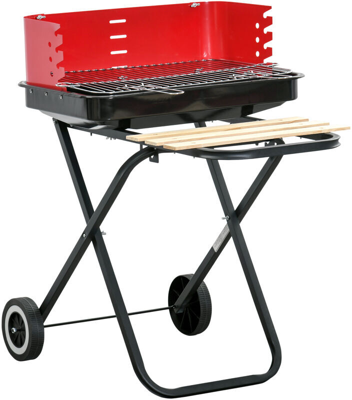 Foldable Charcoal Trolley Barbecue bbq Grill Cooker Smoker w/ Wheels - Black - Outsunny