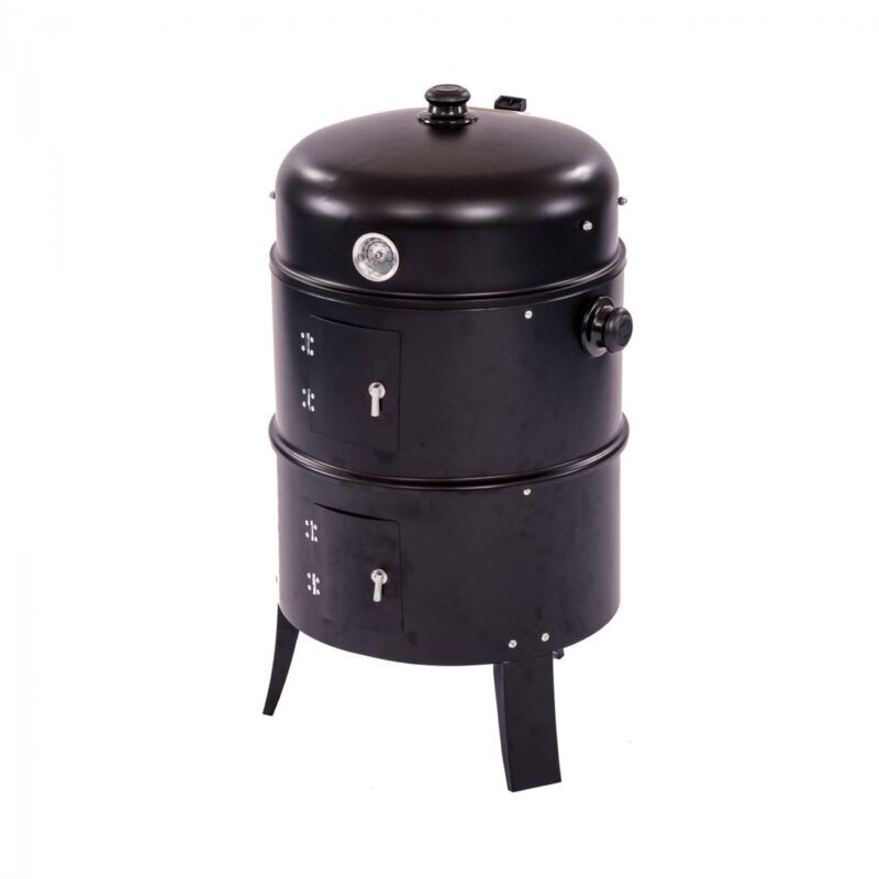 3-in-1 Multi Function Charcoal Barbecue bbq Grill & Smoker with Thermometer - Oypla