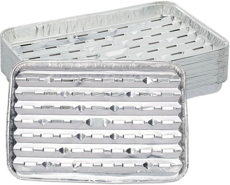 Aluminium Barbecue Trays, Set of 25, with Holes, for Grilling, Reheating, Baking, up to 260°C, 34x22cm, Silver - Relaxdays