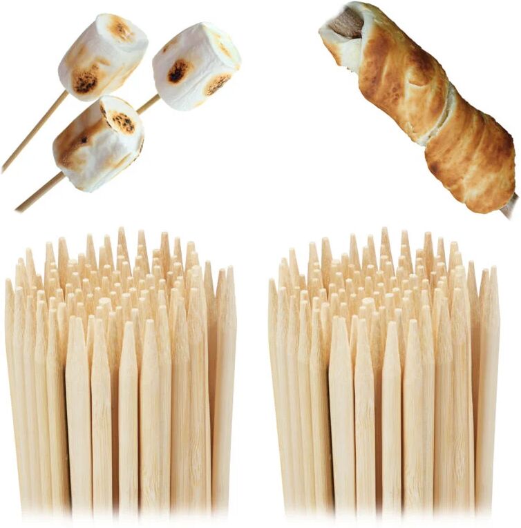 Relaxdays - barbecue skewers made of bamboo, set of 200, for marshmallows and stick bread, campfire, universal, 90 cm long, natural