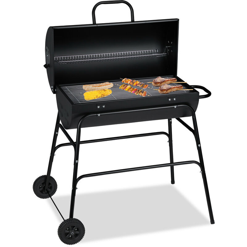 Charcoal Grill, xxl, Portable Barbecue Trolley, Adjustable Ventilation, HxWxD: 96.5 x 103 x 64.5 cm, Black - Relaxdays