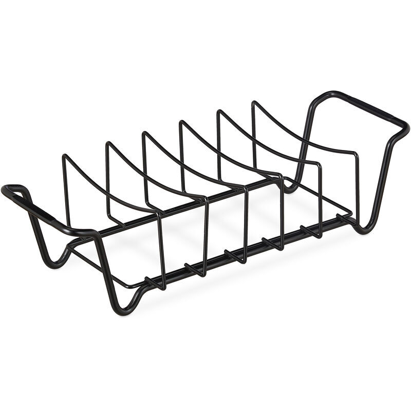 Relaxdays - Rib and Roast Holder, Roasting Rack for Barbecue, Carbon Steel, Double-sided, Meat Holder for Ribs, Black