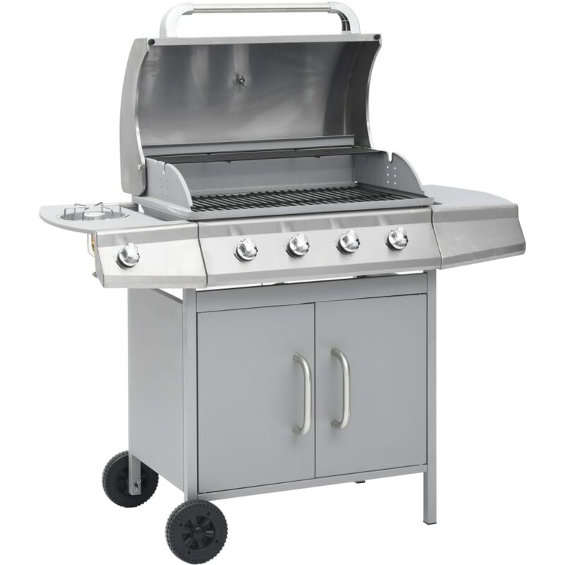 Gas Barbecue Grill 4+1 Cooking Zone Silver Stainless Steel Vidaxl Silver