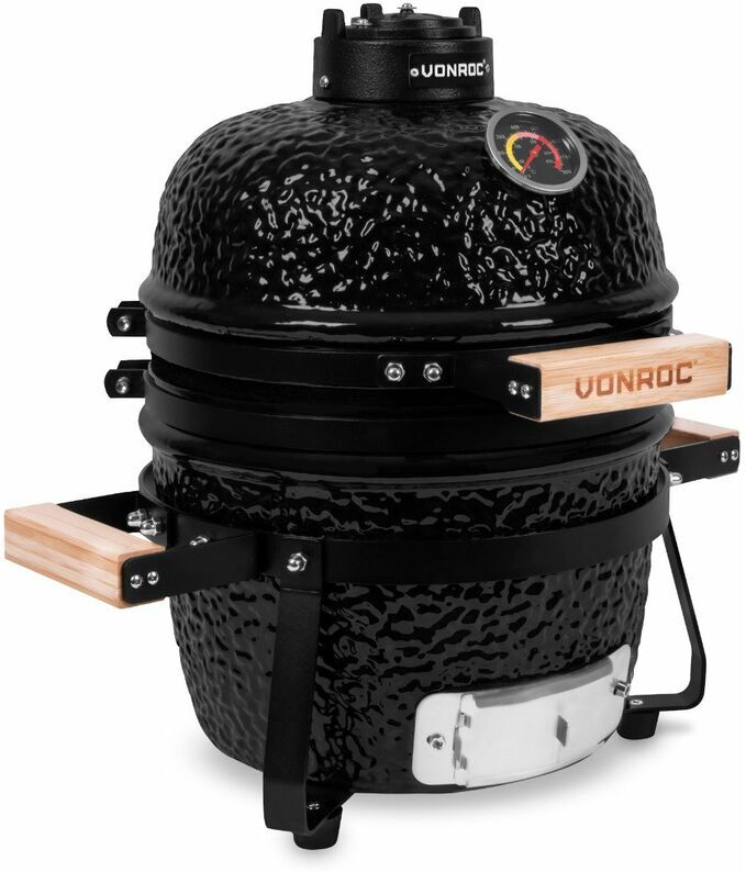 Kamado barbecue 13 inch - Ø27cm cooking surface - charcoal barbecue - ceramic - tabletop - Incl. base, thermometer, plate setter & rain cover - Vonroc