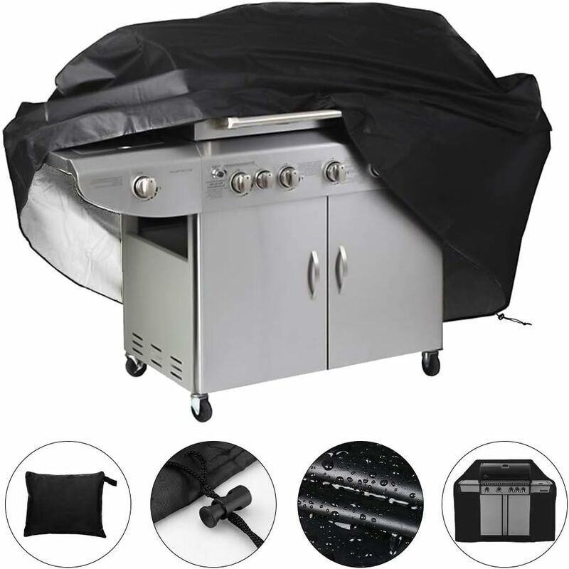 Groofoo - Waterproof barbecue cover 145 x 61 x 117 cm (Black)