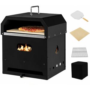 COSTWAY 4-in-1 Outdoor Pizza Oven 2-Layer Detachable Grill Oven Fire Pit w/ Pizza Stone