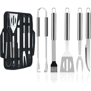 Groofoo - 5 Pcs Portable bbq KitㄛStainless Steel bbq Utensils Kit, Barbecue Tool Accessory for Garden, Outdoor, Hiking and Travel Grilling (5PCS)