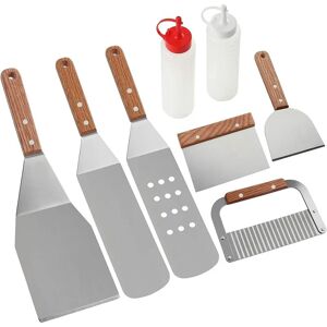 AOUGO 8 Piece bbq Accessory Kit - Professional Stainless Steel bbq Spatulas - Great for Teppanyaki, Grilling and Griddles - Grill Gift for Dad Men Women