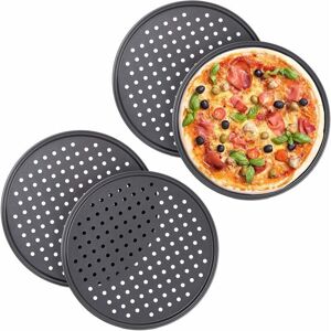 Set of 4 round non-stick perforated pizza plates in Anthracite steel Diameter 28 cm - - Alwaysh