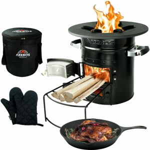 Arebos - Rocket Stove incl. Grill Pan Dutch Oven bbq Rocket Stove Camping Stove - Black