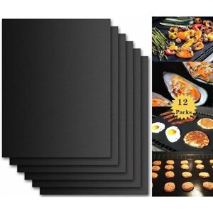 HOOPZI Barbecue Cooking Mat, Set of 12 Barbecue and Oven Baking Sheets - 40 33 cm bbq Non-Stick and Reusable Baking Sheets for gas, charcoal or electric
