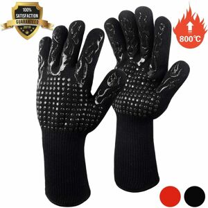 GROOFOO Barbecue Gloves, Oven Gloves, Non-Slip Silicone Oven Gloves Heat Resistant Up to 800~C EN407 Certified, bbq Silicone Gloves for Cooking Baking