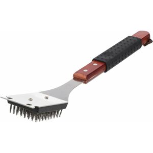 MUMU Bbq Grill Cleaning Brush and Scraper Wooden Handle Stainless Steel Barbecue Grill Cleaner Grill Brush Spatula for Outdoor Grill Accessories Dark Red